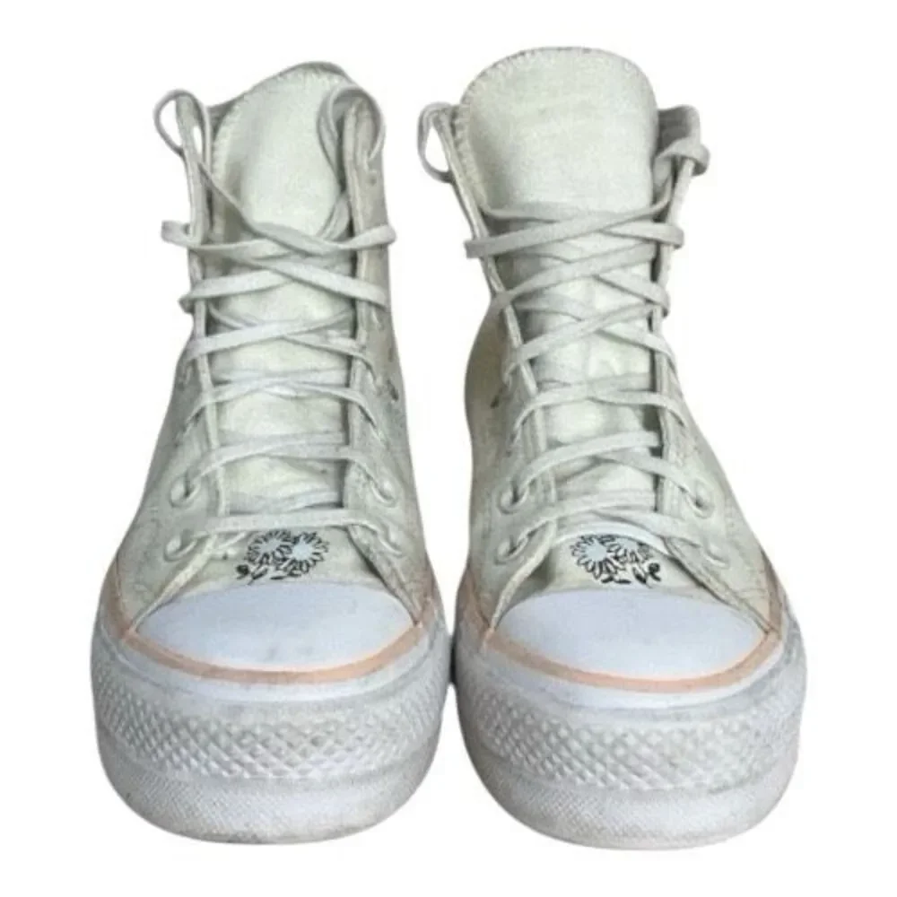 Converse Chuck Taylor All Star Lift High White Sun & Cloud Embroidered Shoes 9